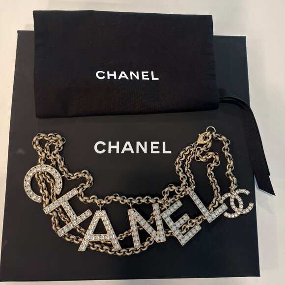 Vintage Lagerfeld Chanel Crystal Logo Chain Belt Necklace Bag Jewelry main image 15